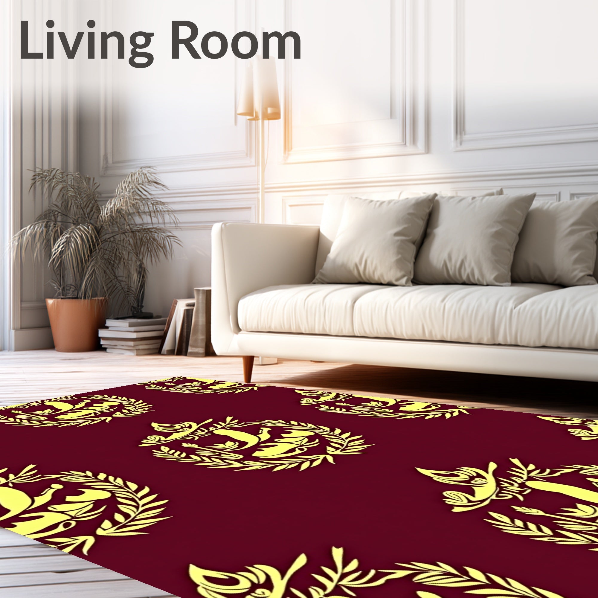 Yellow Laurel Emblem Burgundy Rug