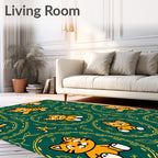 Cute Orange Tiger Leafy Swirls Rug