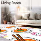 Kawaii Orange Noodle Soup Bunny Collage Rug