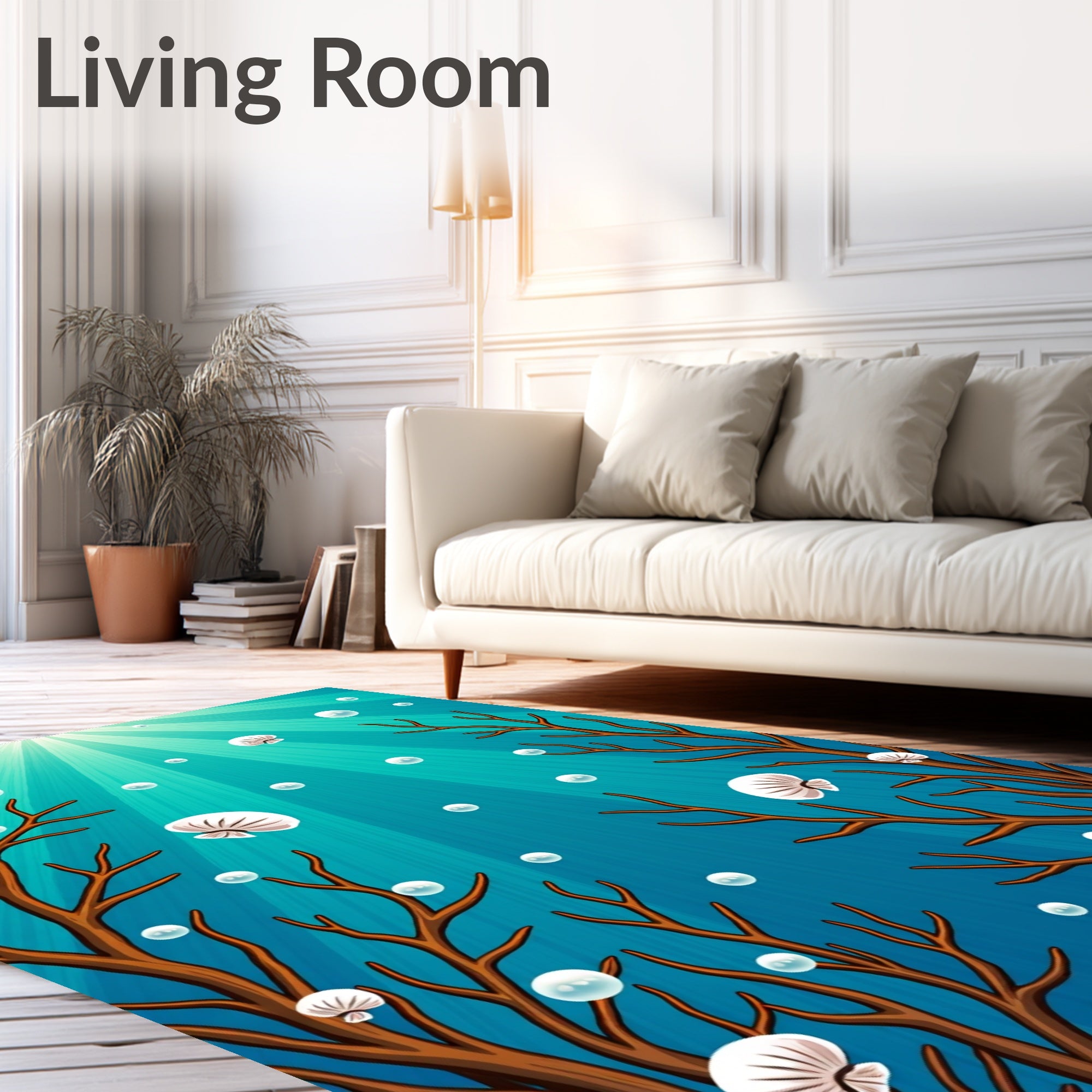 Deep Ocean Coral Bubbles Scene Rug