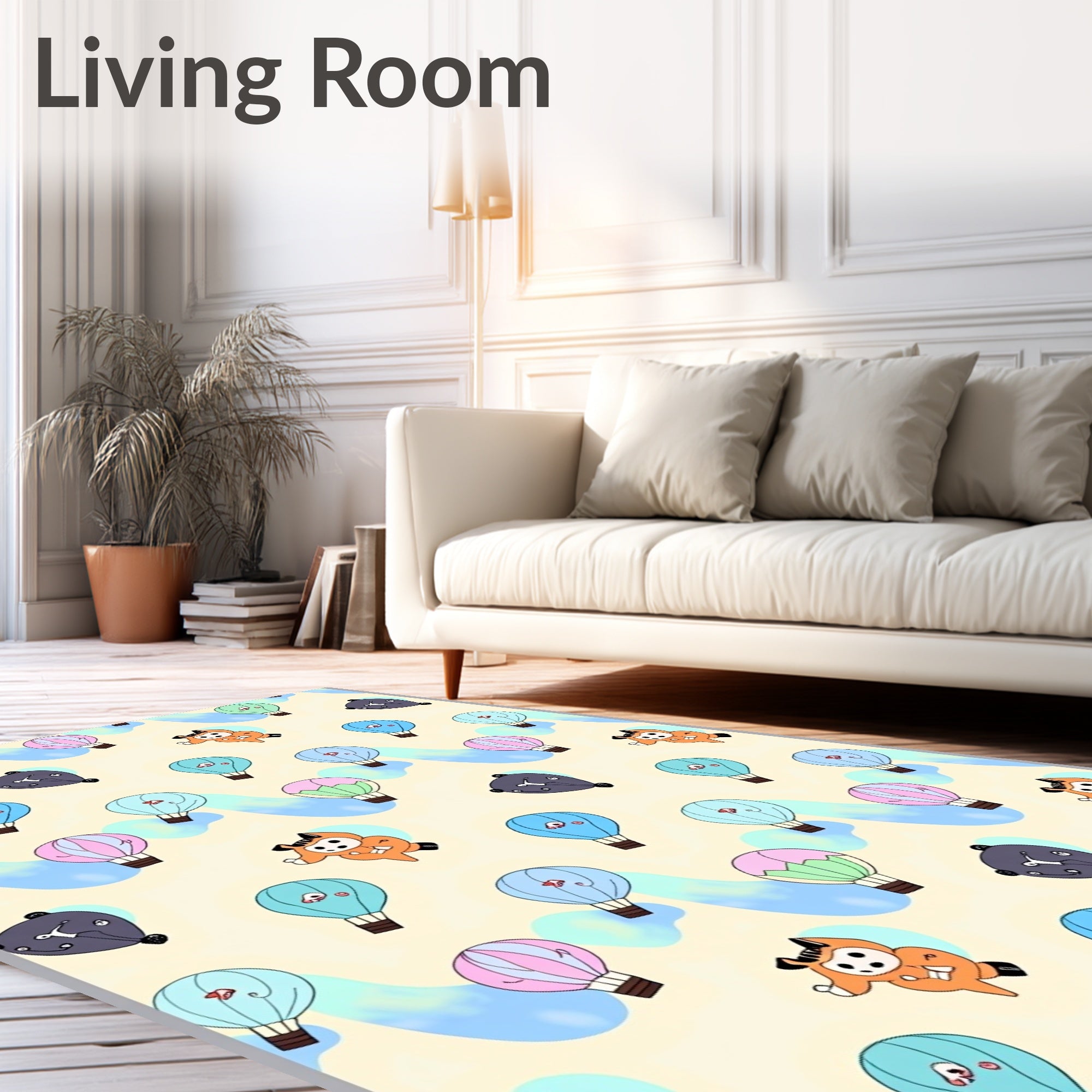 Playful Hot Air Balloons Whimsical Sky Rug