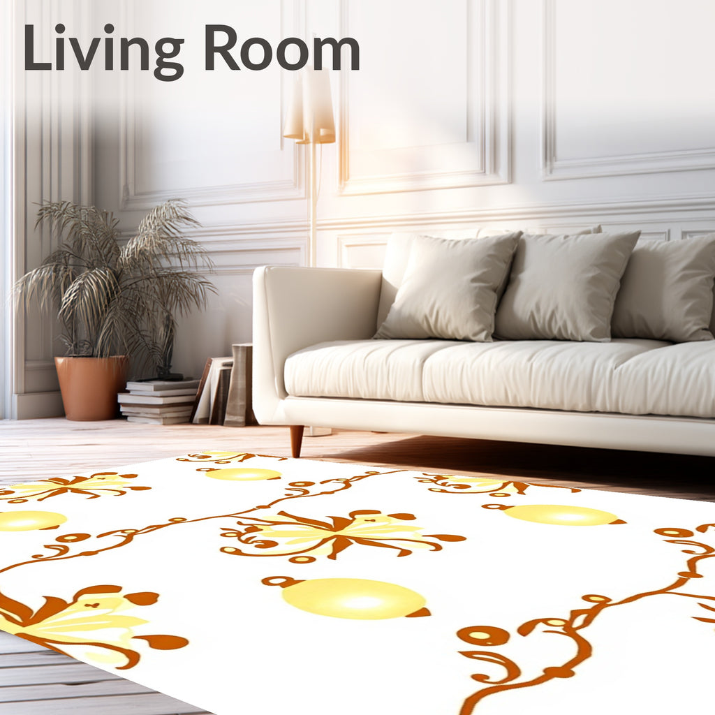 Warm Ochre Floral Garland Medallion Rug