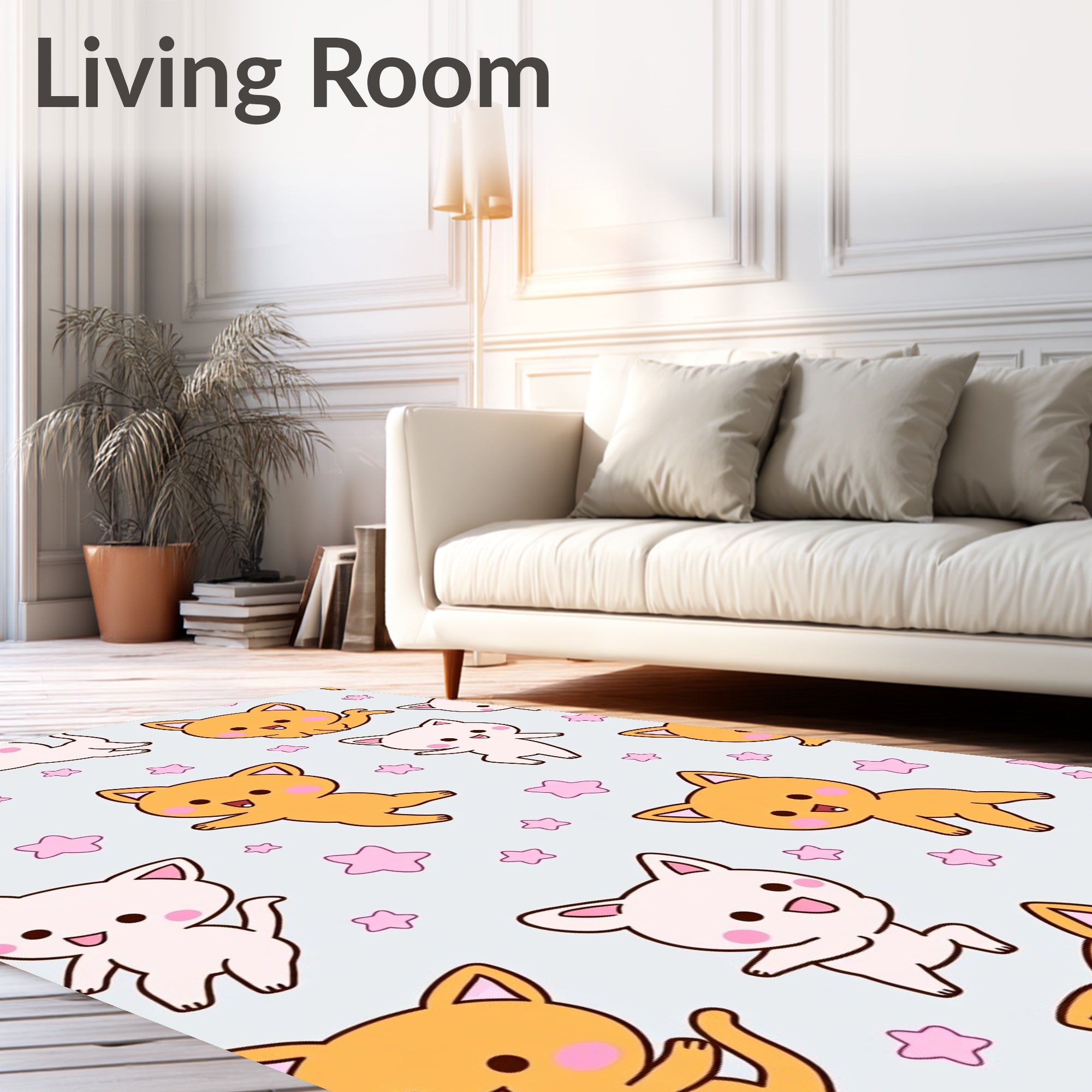 Kawaii Orange Pinks Cats Stars Rug