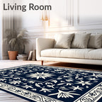 Navy Cream Floral Medallion Botanical Rug