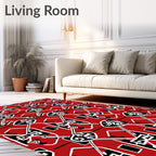 Abstract Red Black White Geometric Arrangement Rug