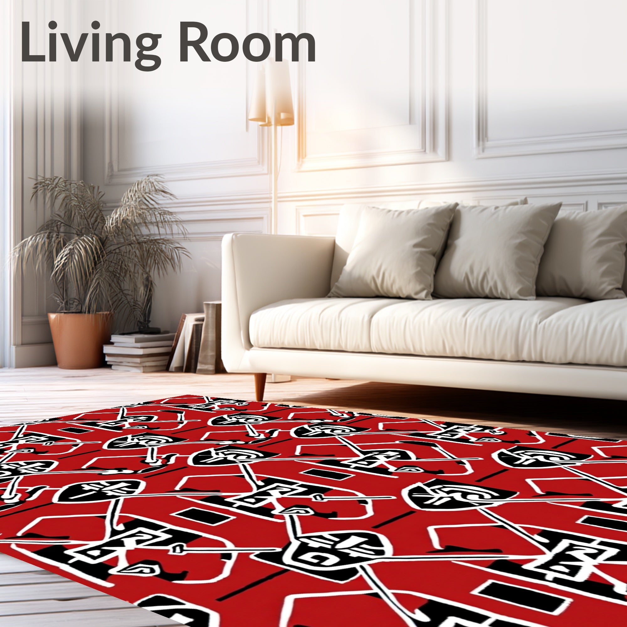 Abstract Red Black White Geometric Arrangement Rug