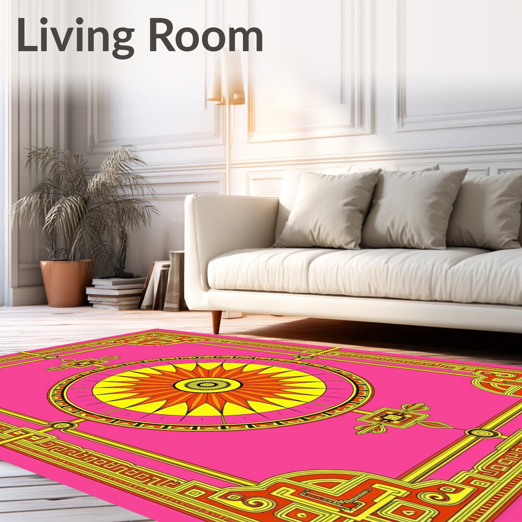 Vibrant Pink Sunburst Geometric Medallion Rug