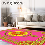 Vibrant Pink Sunburst Geometric Medallion Rug