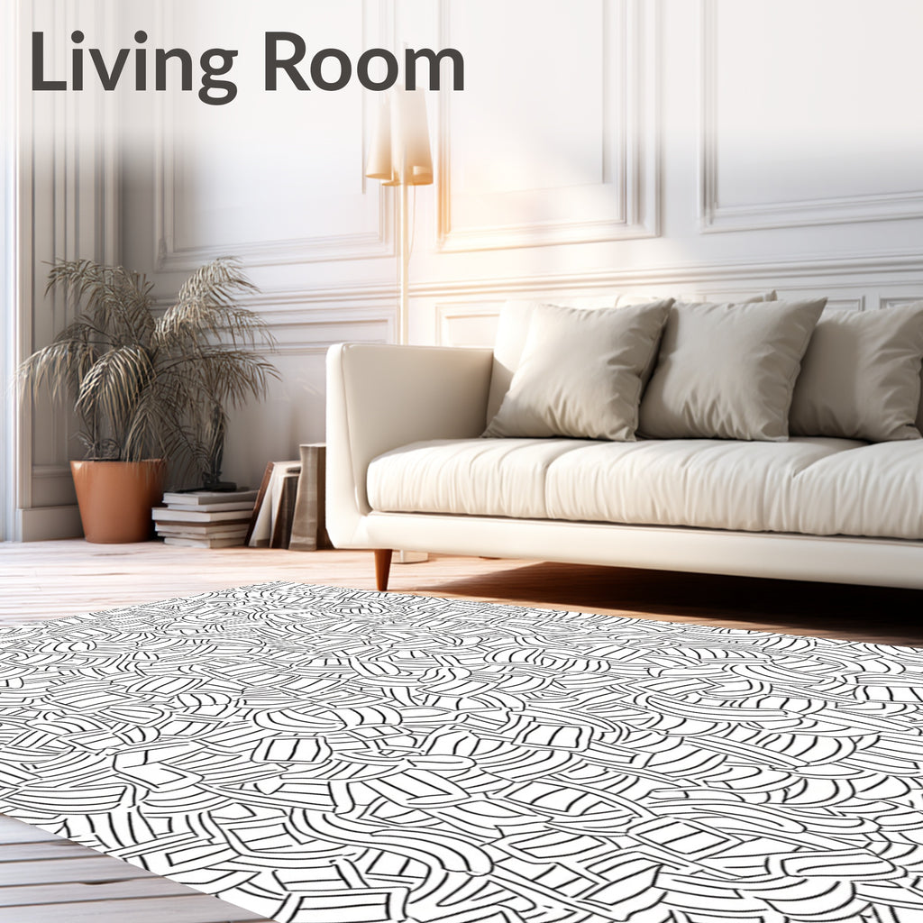 Abstract Black White Organic Weave Rug