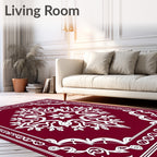Crimson White Elaborate Medallion Frame Rug
