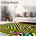 Whimsical Creatures Black Yellow Chevron Rug