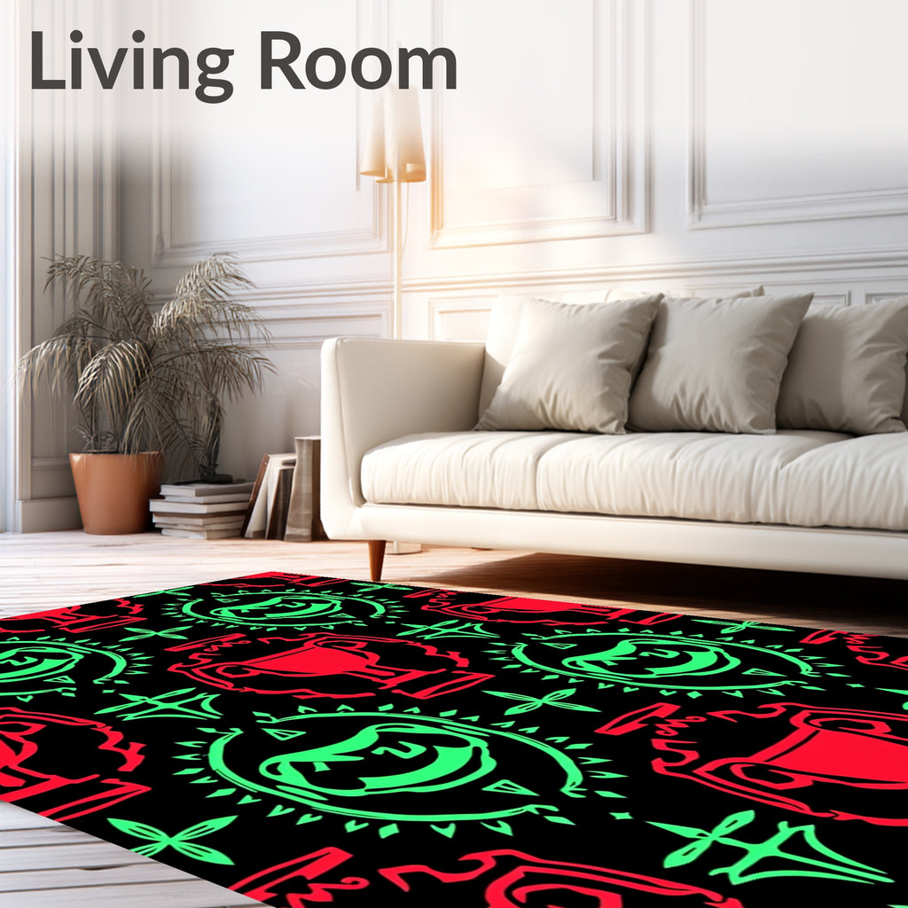 Bold Red Green Trophy Medallion Rug