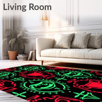 Bold Red Green Trophy Medallion Rug