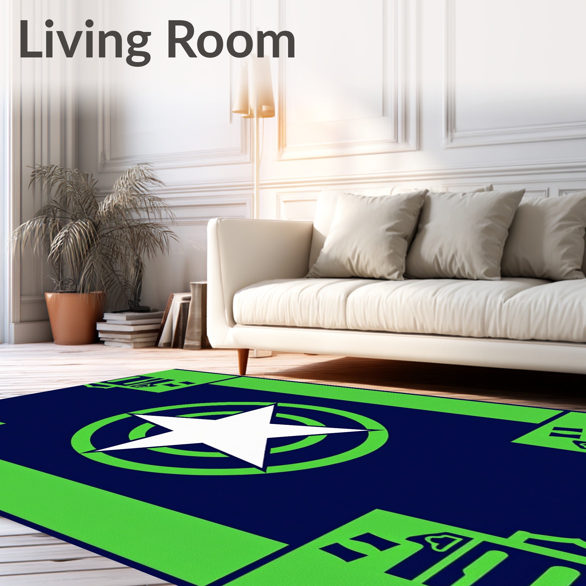 Navy Green Starburst Geometric Rug