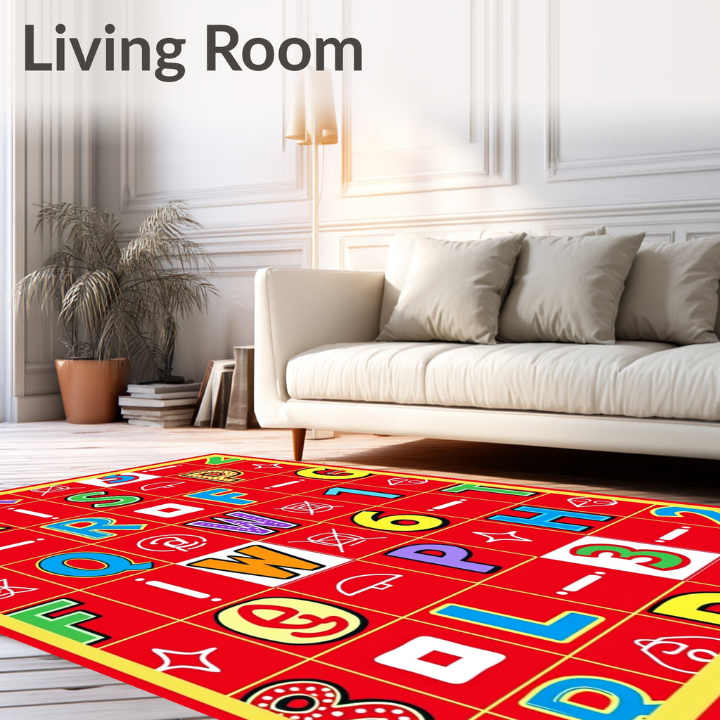 Bold Red Alphabet Grid Rug