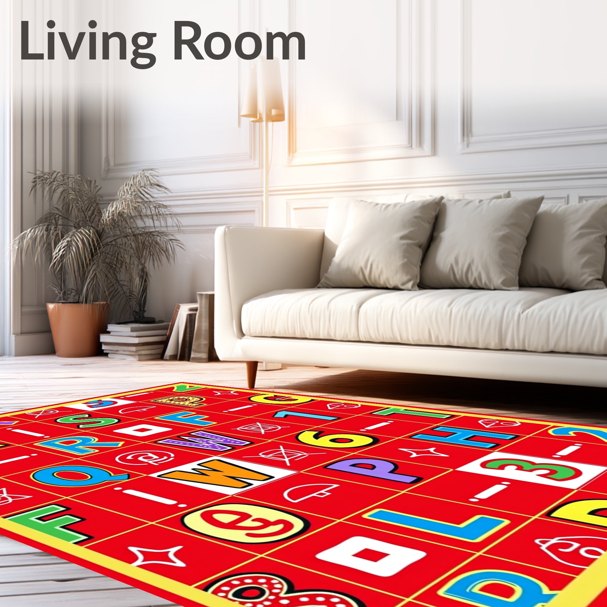 Bold Red Alphabet Grid Rug