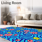 Whimsical Pink Star Swirls Water Rug