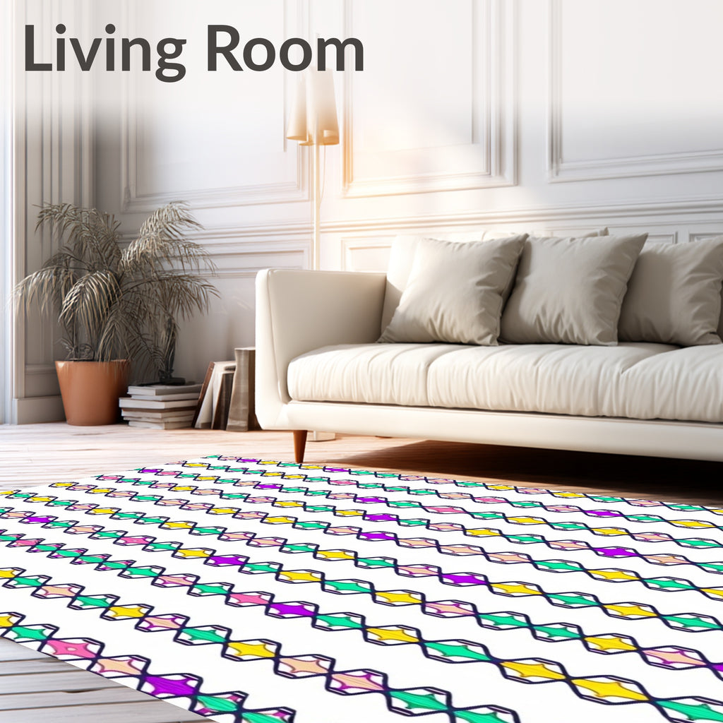 Vibrant Geometric Diamond Chain Rug