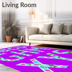 Light Blue Floral Alphabet Carpet Art Rug