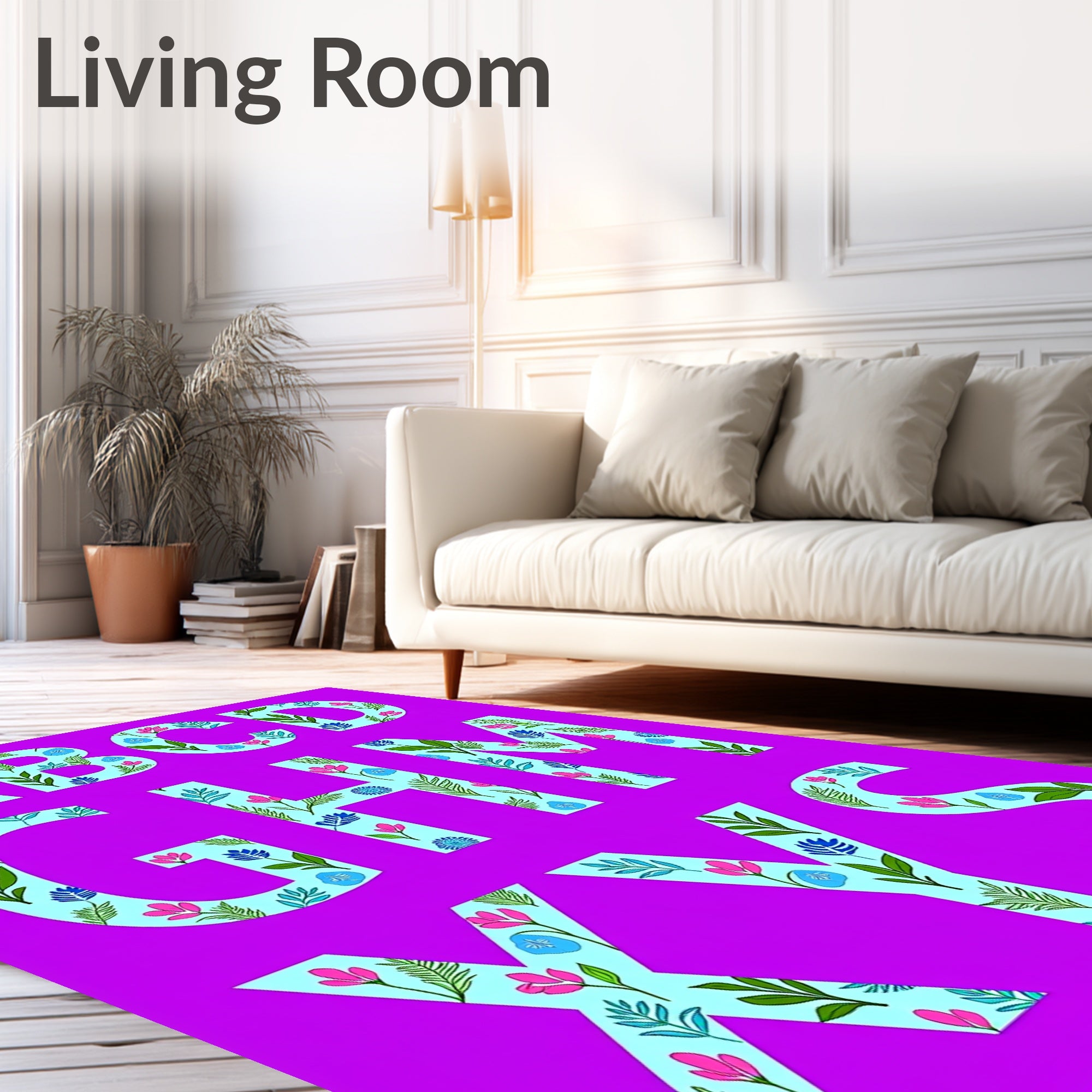 Light Blue Floral Alphabet Carpet Art Rug