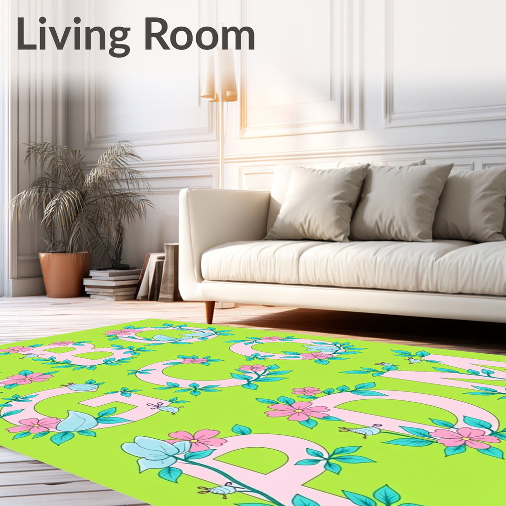 Pink Letter Floral Vine Rug