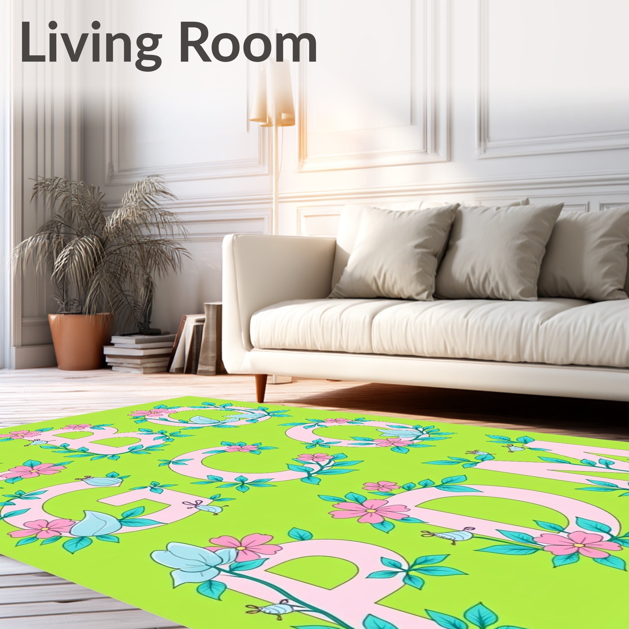 Pink Letter Floral Vine Rug