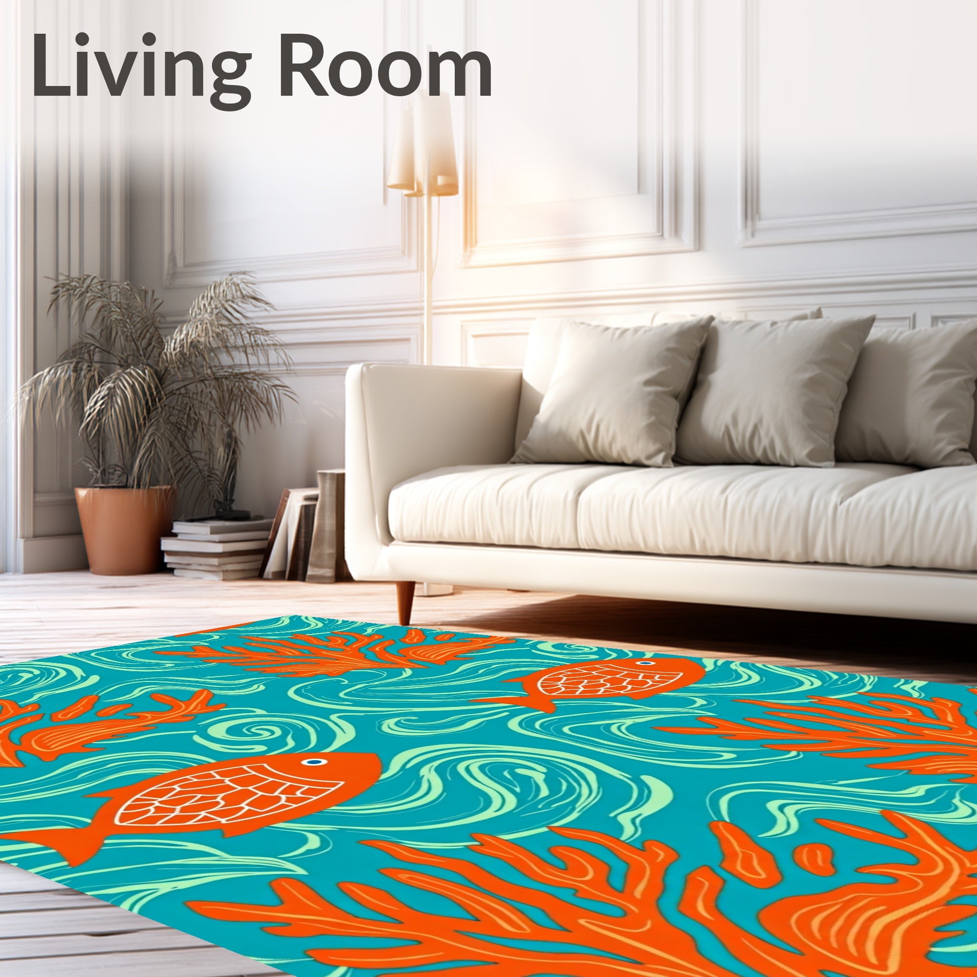 Ocean Coral Fish Swirls Teal Rug