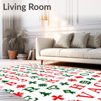 Red Green Alphabet Snowflakes Rug