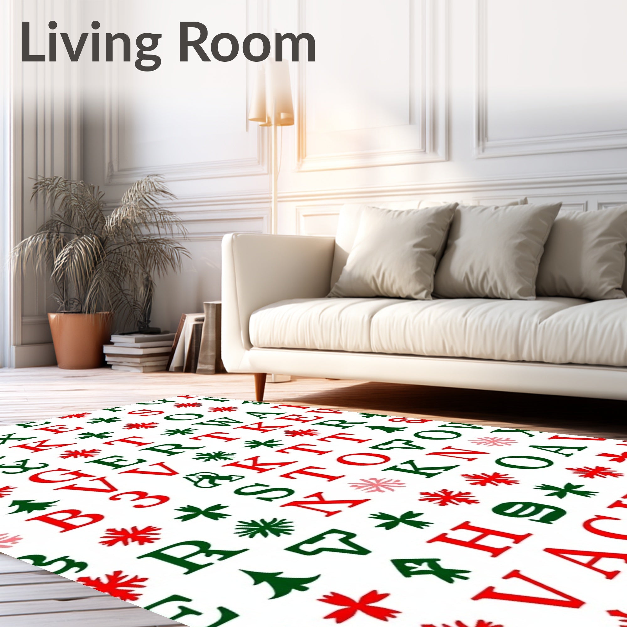 Red Green Alphabet Snowflakes Rug