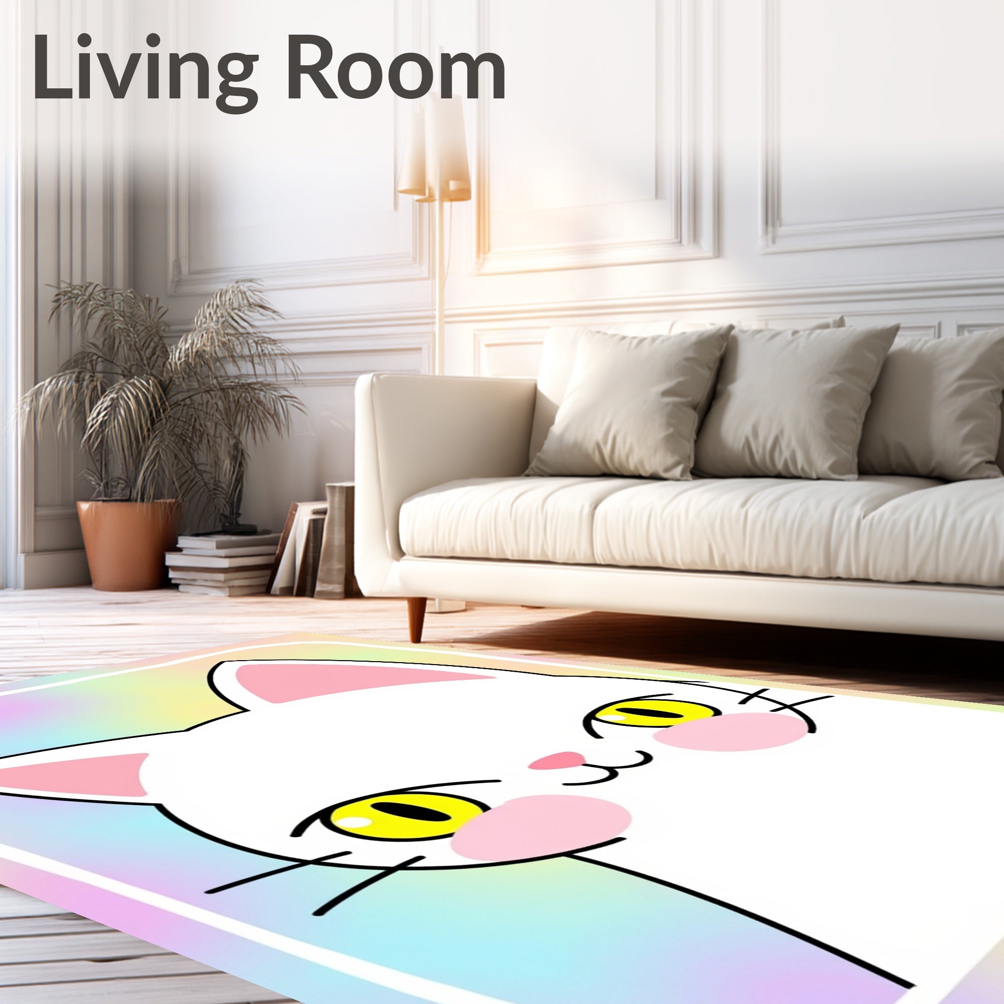 Cute White Cat Pastel Swirl Rug