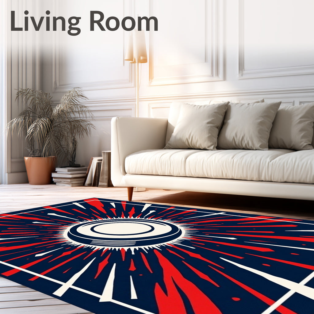 Crimson White Sunburst Graphic Rug