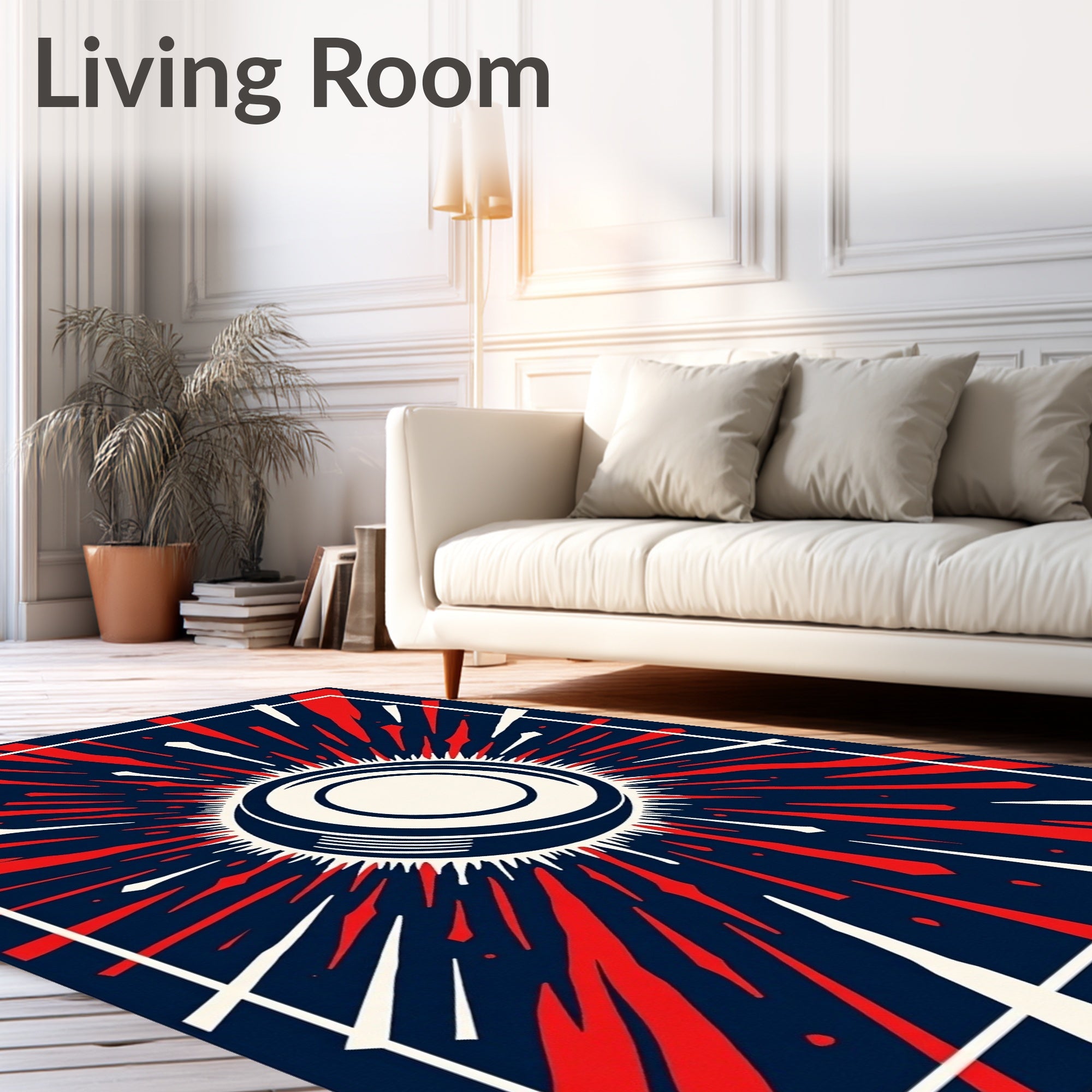 Crimson White Sunburst Graphic Rug