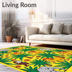 Playful yellow jungle with lions elephants Rug