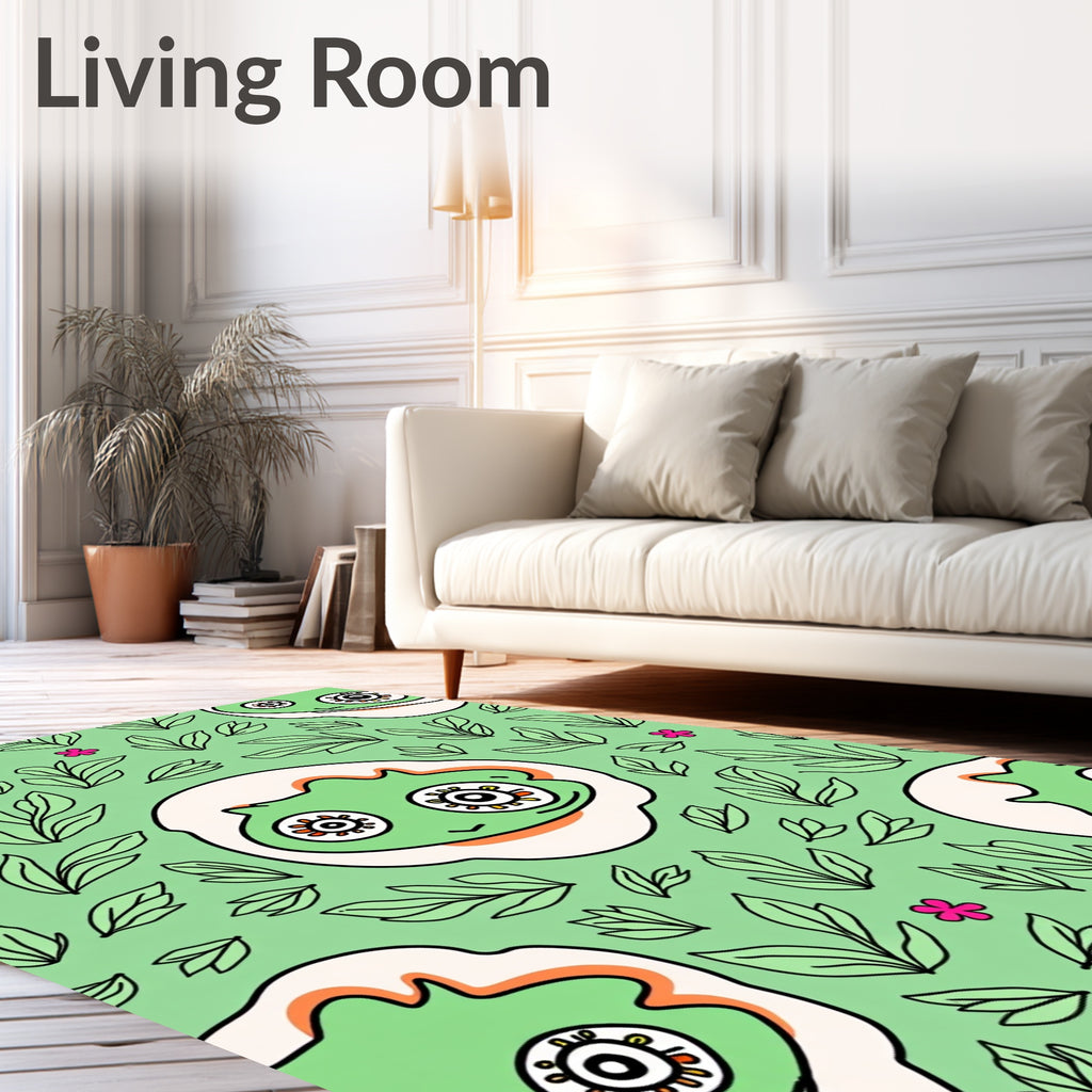 Whimsical Green Alien Floral Garden Rug