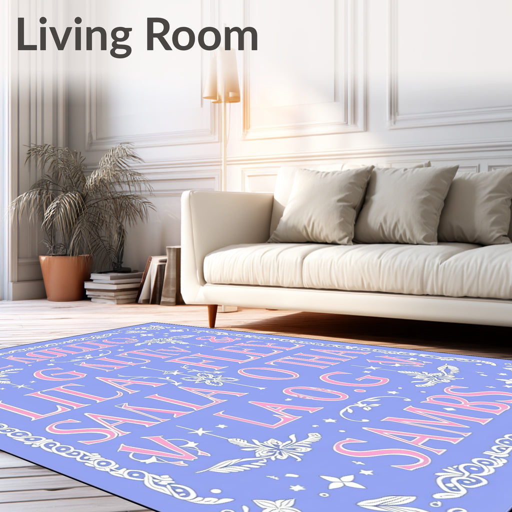 Periwinkle Pink Ornate Lettering Rug