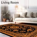 Orange Black Sun Floral Medallion Rug