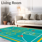 Turquoise Court Geometric Abstract Rug
