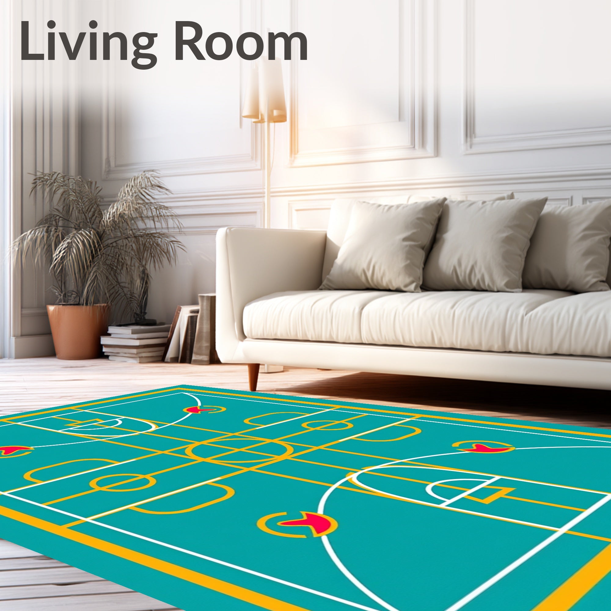Turquoise Court Geometric Abstract Rug