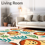 Cute Lion Jungle Leaves Repeat Rug