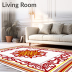 Crimson Yellow Floral Medallion Frame Rug
