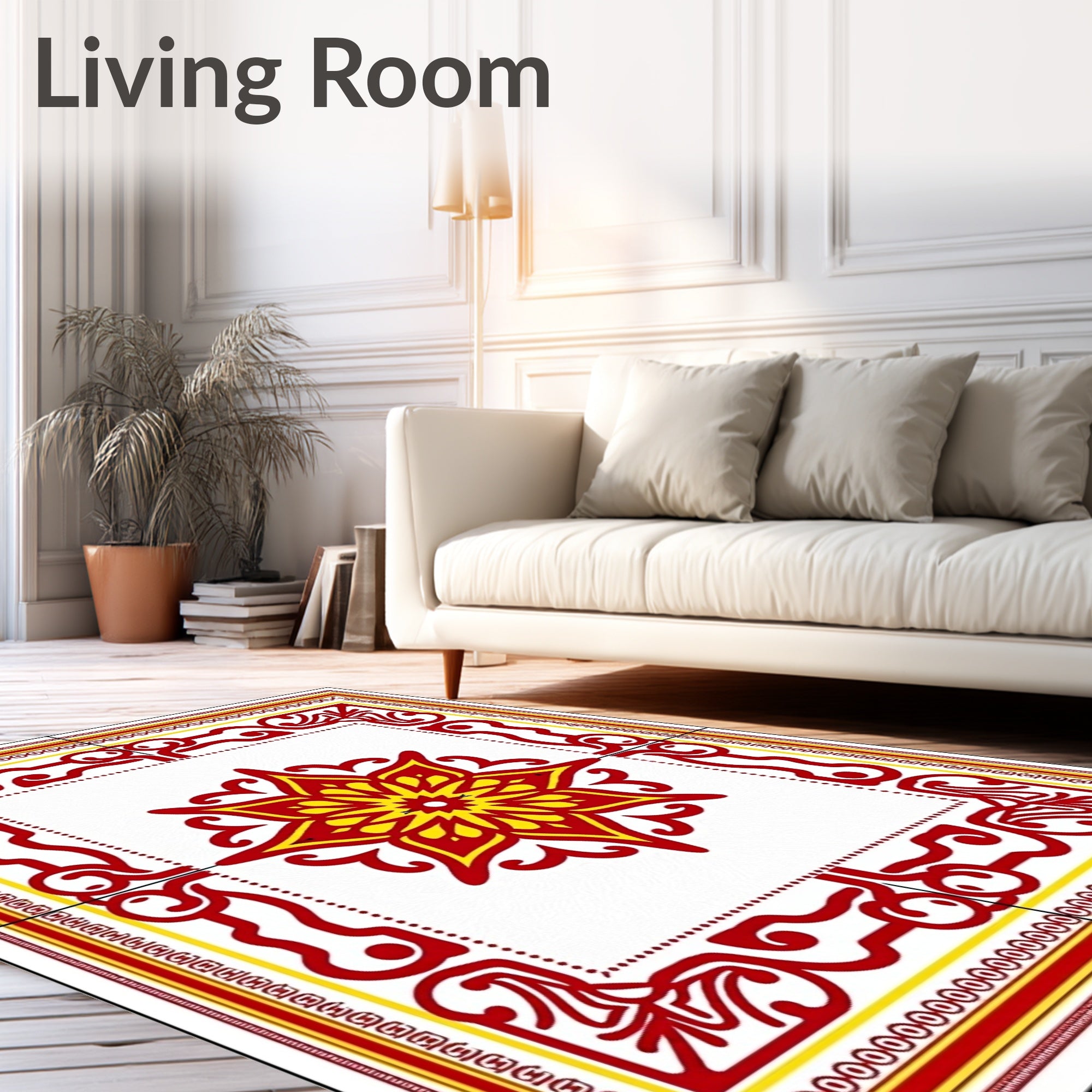Crimson Yellow Floral Medallion Frame Rug