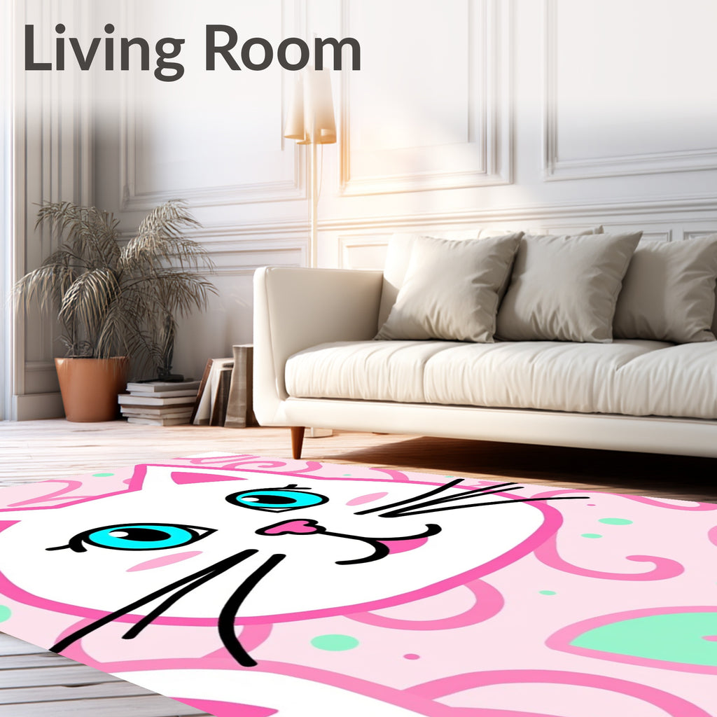 Cute Pink White Cat Blue Eyes Rug