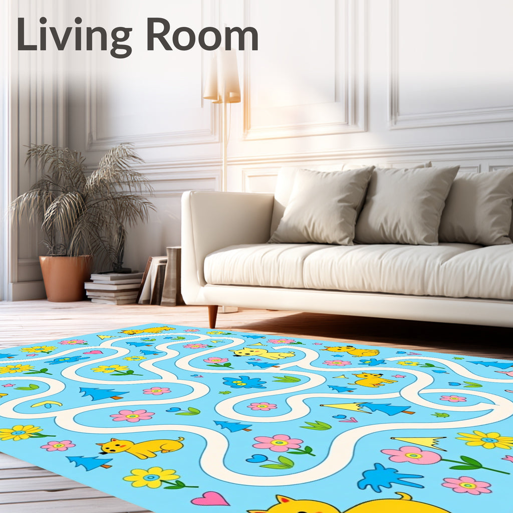Playful Dogs and Flowers Maze Rug