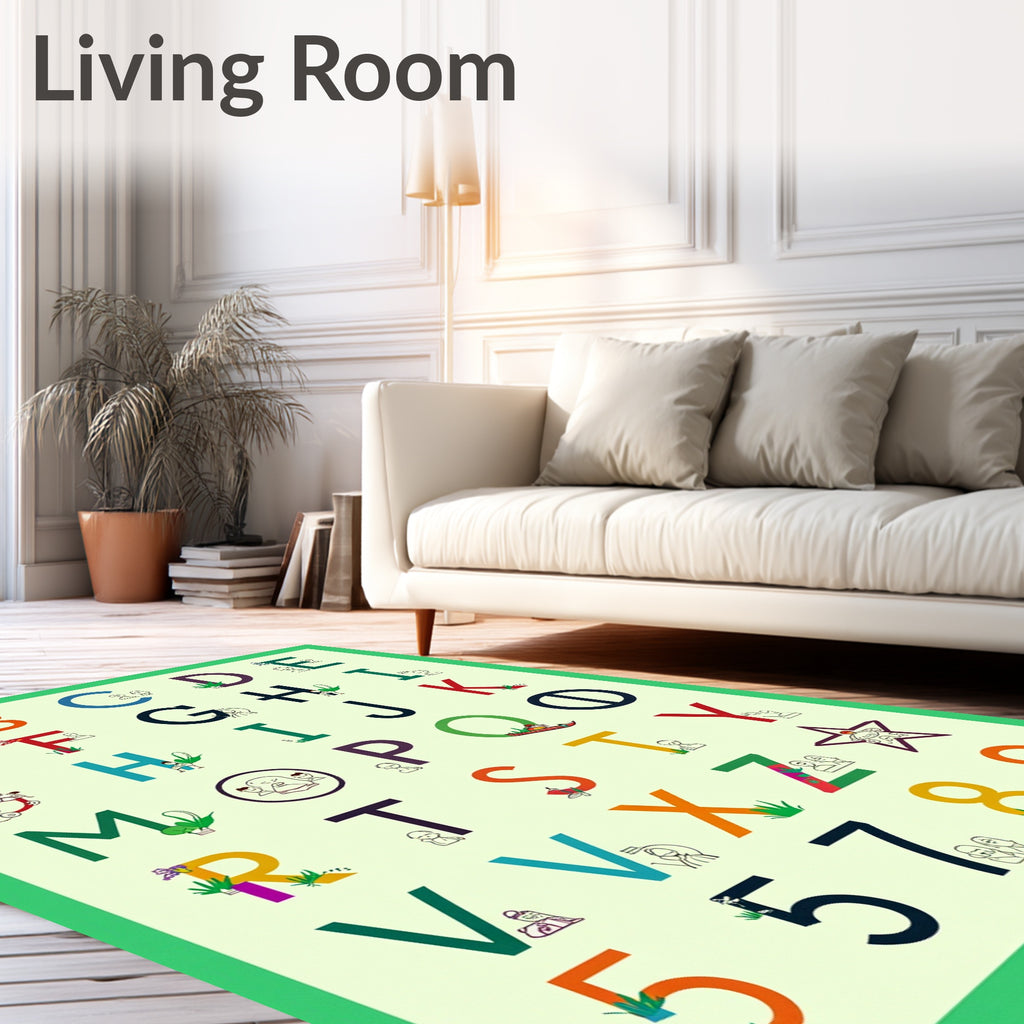 Colorful Alphabet With People And Plants Rug