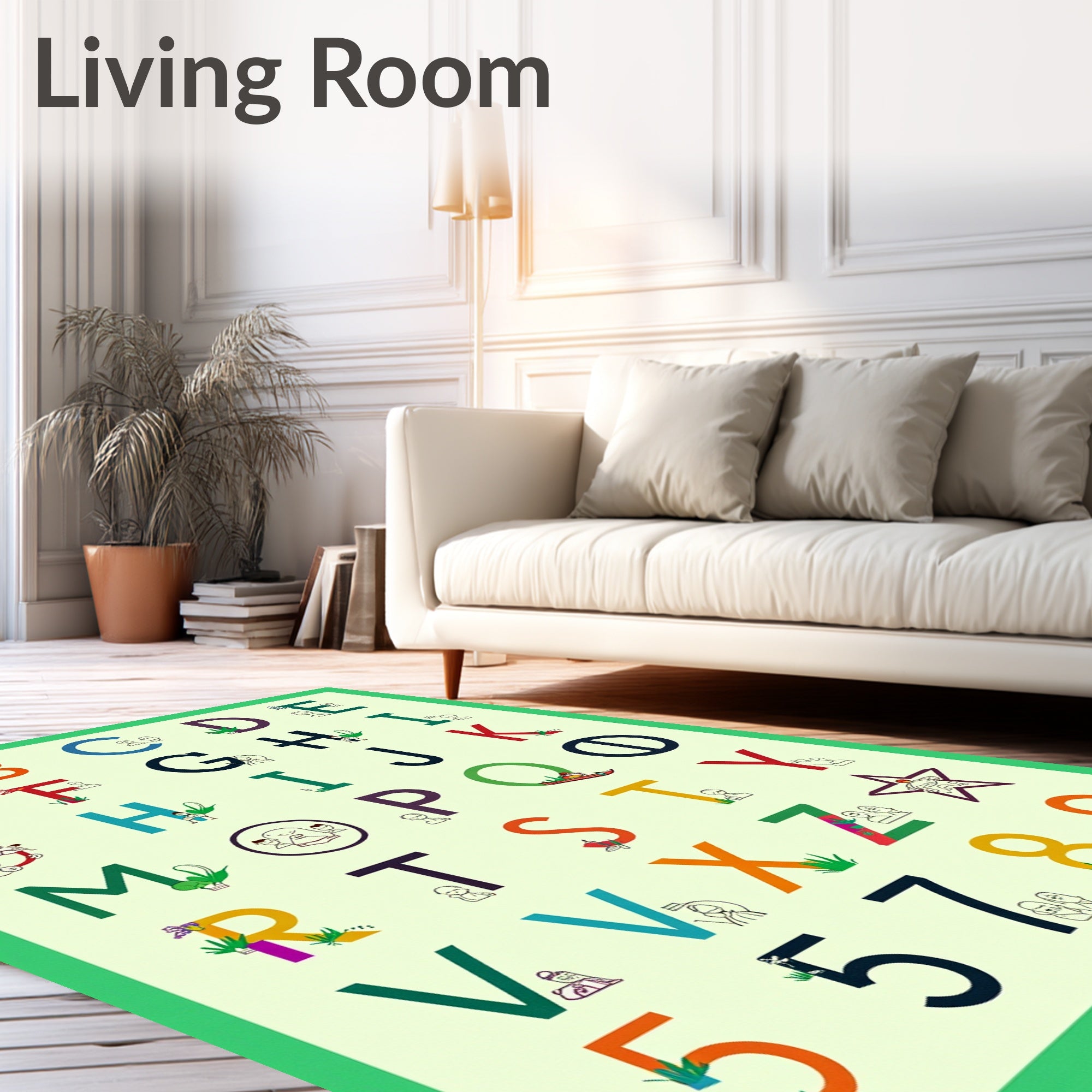 Colorful Alphabet With People And Plants Rug