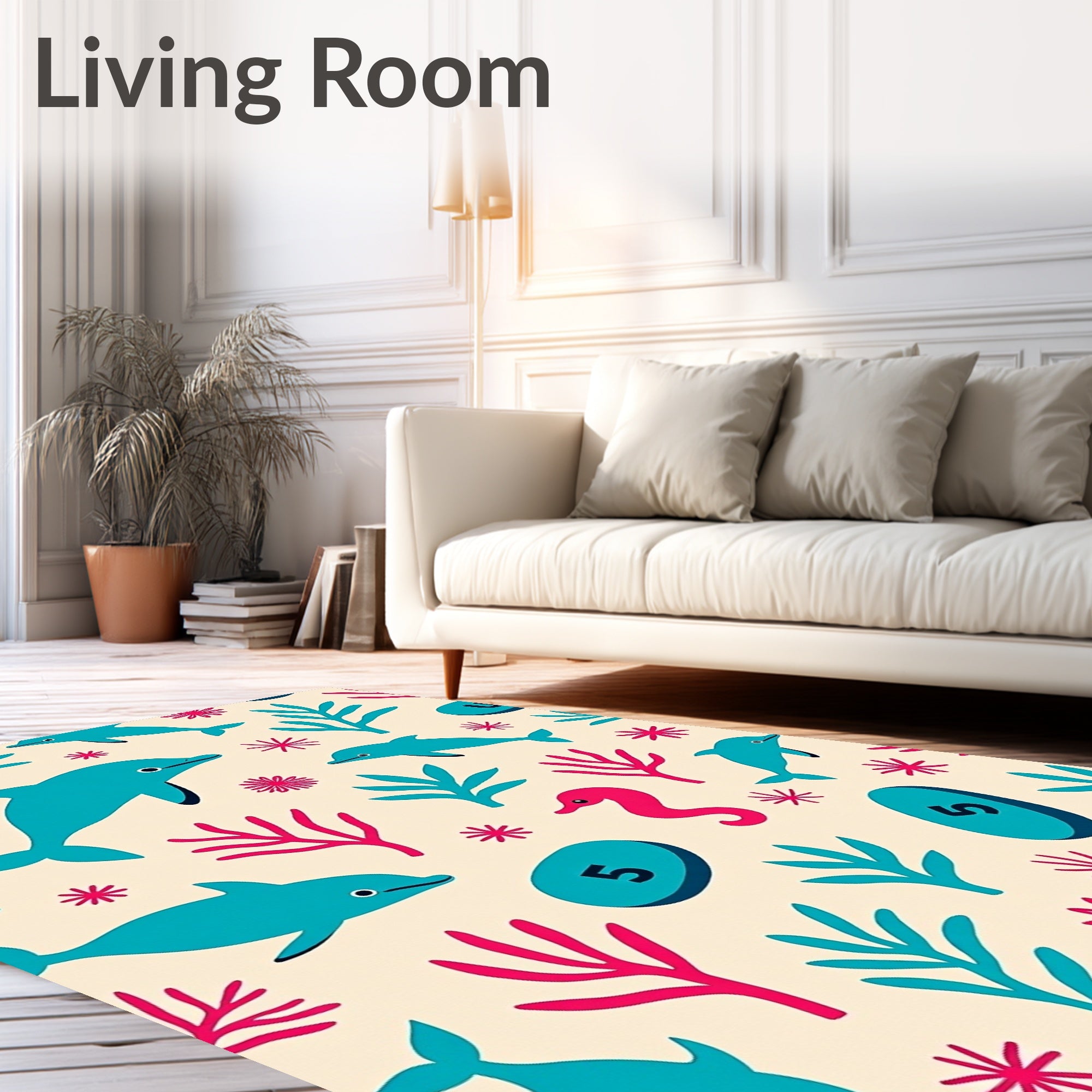 Turquoise Dolphins Pink Seahorses Undersea Bloom Rug
