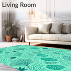 Teal Tropical Foliage Swirl Rug