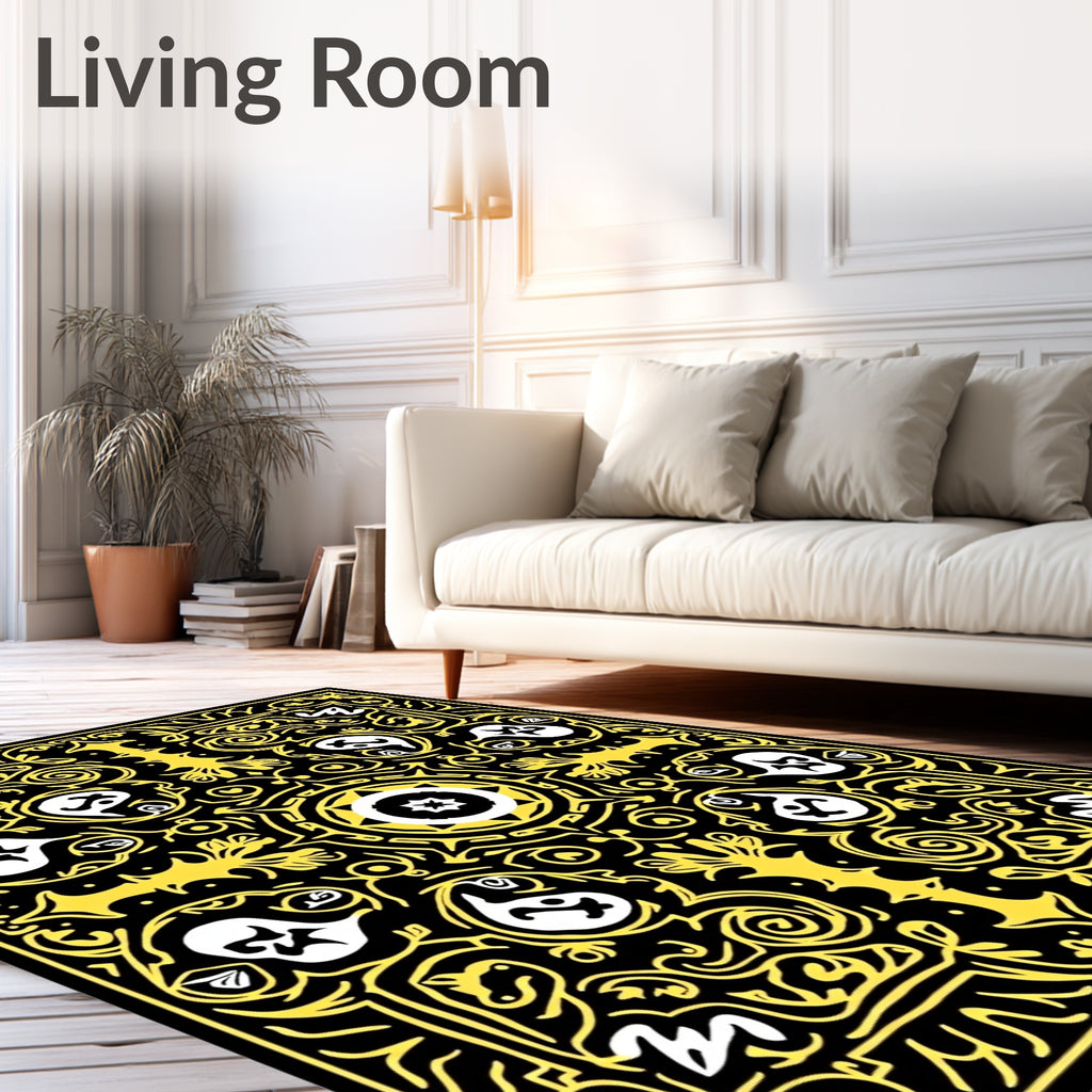 Black Yellow Ornate Mandala Rug