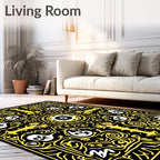 Black Yellow Ornate Mandala Rug