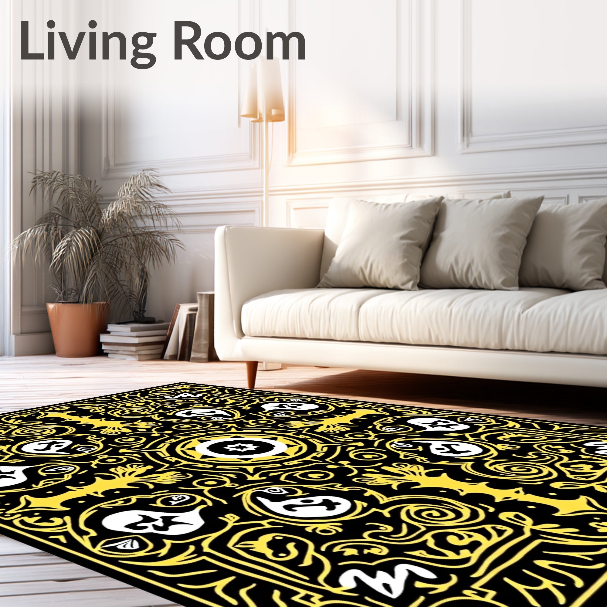 Black Yellow Ornate Mandala Rug